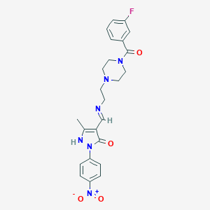 molecular formula C24H25FN6O4 B440763 4-[({2-[4-(3-fluorobenzoyl)-1-piperazinyl]ethyl}amino)methylene]-2-{4-nitrophenyl}-5-methyl-2,4-dihydro-3H-pyrazol-3-one CAS No. 1164537-52-3