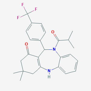 molecular formula C26H27F3N2O2 B440769 9,9-Dimethyl-5-(2-methylpropanoyl)-6-[4-(trifluoromethyl)phenyl]-6,8,10,11-tetrahydrobenzo[b][1,4]benzodiazepin-7-one CAS No. 352692-44-5