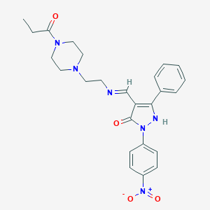 2-(4-nitrophenyl)-5-phenyl-4-[(E)-{[2-(4-propanoylpiperazin-1-yl)ethyl]imino}methyl]-1,2-dihydro-3H-pyrazol-3-one