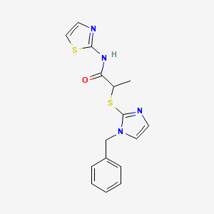 molecular formula C16H16N4OS2 B4407852 2-[(1-benzyl-1H-imidazol-2-yl)thio]-N-1,3-thiazol-2-ylpropanamide 