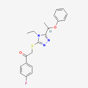 molecular formula C20H20FN3O2S B4407889 2-{[4-ethyl-5-(1-phenoxyethyl)-4H-1,2,4-triazol-3-yl]sulfanyl}-1-(4-fluorophenyl)ethanone 