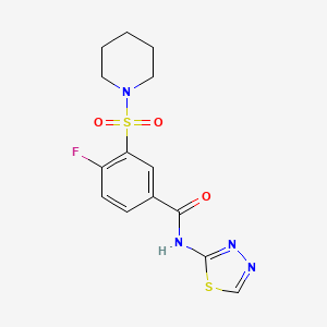 molecular formula C14H15FN4O3S2 B4407995 4-fluoro-3-(1-piperidinylsulfonyl)-N-1,3,4-thiadiazol-2-ylbenzamide 