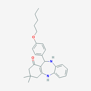 molecular formula C26H32N2O2 B440802 9,9-dimethyl-6-(4-pentoxyphenyl)-6,8,10,11-tetrahydro-5H-benzo[b][1,4]benzodiazepin-7-one CAS No. 406914-52-1
