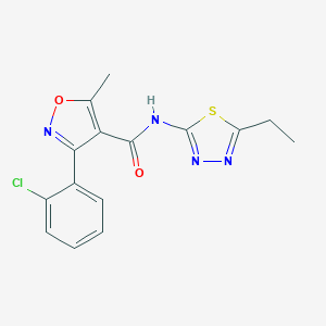 molecular formula C15H13ClN4O2S B440815 3-(2-chlorophenyl)-N-(5-ethyl-1,3,4-thiadiazol-2-yl)-5-methyl-4-isoxazolecarboxamide CAS No. 352693-12-0