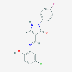 molecular formula C17H13ClFN3O2 B440821 (4E)-4-{[(5-chloro-2-hydroxyphenyl)amino]methylidene}-2-(4-fluorophenyl)-5-methyl-2,4-dihydro-3H-pyrazol-3-one 