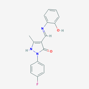 molecular formula C17H14FN3O2 B440822 2-(4-fluorophenyl)-4-[(2-hydroxyanilino)methylene]-5-methyl-2,4-dihydro-3H-pyrazol-3-one 