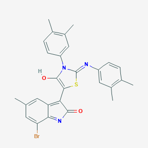 molecular formula C28H24BrN3O2S B440838 7-bromo-3-{3-(3,4-dimethylphenyl)-2-[(3,4-dimethylphenyl)imino]-4-oxo-1,3-thiazolidin-5-ylidene}-5-methyl-1,3-dihydro-2H-indol-2-one 