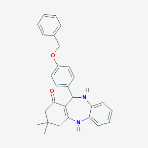 molecular formula C28H28N2O2 B440840 9,9-dimethyl-6-(4-phenylmethoxyphenyl)-6,8,10,11-tetrahydro-5H-benzo[b][1,4]benzodiazepin-7-one CAS No. 352693-64-2