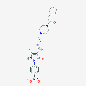 molecular formula C24H32N6O4 B440857 4-[({2-[4-(cyclopentylacetyl)-1-piperazinyl]ethyl}amino)methylene]-2-{4-nitrophenyl}-5-methyl-2,4-dihydro-3H-pyrazol-3-one 