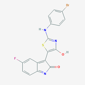 (3Z)-3-{(2Z)-2-[(4-bromophenyl)imino]-4-oxo-1,3-thiazolidin-5-ylidene}-5-fluoro-1,3-dihydro-2H-indol-2-one