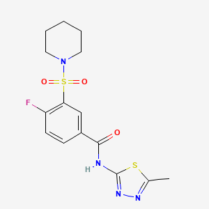 molecular formula C15H17FN4O3S2 B4408691 4-fluoro-N-(5-methyl-1,3,4-thiadiazol-2-yl)-3-(1-piperidinylsulfonyl)benzamide 