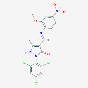 molecular formula C18H13Cl3N4O4 B440911 4-({4-nitro-2-methoxyanilino}methylene)-5-methyl-2-(2,4,6-trichlorophenyl)-2,4-dihydro-3H-pyrazol-3-one 