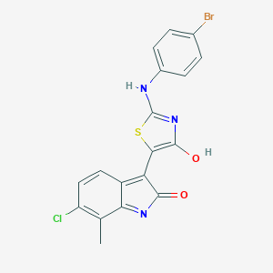 (3Z)-3-{(2Z)-2-[(4-bromophenyl)imino]-4-oxo-1,3-thiazolidin-5-ylidene}-6-chloro-7-methyl-1,3-dihydro-2H-indol-2-one