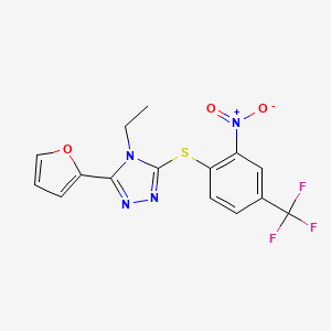 molecular formula C15H11F3N4O3S B4409565 4-ethyl-3-(2-furyl)-5-{[2-nitro-4-(trifluoromethyl)phenyl]thio}-4H-1,2,4-triazole 