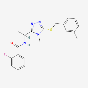 molecular formula C20H21FN4OS B4410442 2-fluoro-N-(1-{4-methyl-5-[(3-methylbenzyl)thio]-4H-1,2,4-triazol-3-yl}ethyl)benzamide 