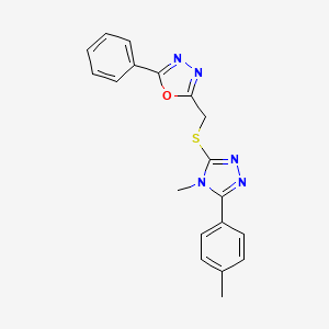 molecular formula C19H17N5OS B4410466 2-({[4-methyl-5-(4-methylphenyl)-4H-1,2,4-triazol-3-yl]thio}methyl)-5-phenyl-1,3,4-oxadiazole 