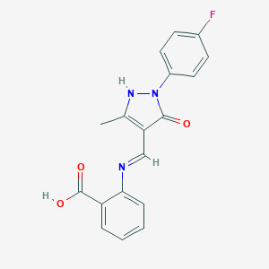 molecular formula C18H14FN3O3 B441053 2-({[1-(4-fluorophenyl)-3-methyl-5-oxo-1,5-dihydro-4H-pyrazol-4-ylidene]methyl}amino)benzoic acid 