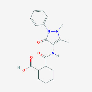 molecular formula C19H23N3O4 B441055 2-[(1,5-Dimethyl-3-oxo-2-phenylpyrazol-4-yl)carbamoyl]cyclohexane-1-carboxylic acid CAS No. 352701-51-0