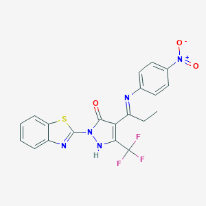 molecular formula C20H14F3N5O3S B441092 2-(1,3-benzothiazol-2-yl)-4-(1-{4-nitroanilino}propylidene)-5-(trifluoromethyl)-2,4-dihydro-3H-pyrazol-3-one 
