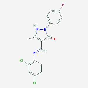molecular formula C17H12Cl2FN3O B441093 (4Z)-4-{[(2,4-dichlorophenyl)amino]methylidene}-2-(4-fluorophenyl)-5-methyl-2,4-dihydro-3H-pyrazol-3-one 