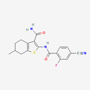 molecular formula C18H16FN3O2S B4411193 2-[(4-cyano-2-fluorobenzoyl)amino]-6-methyl-4,5,6,7-tetrahydro-1-benzothiophene-3-carboxamide 