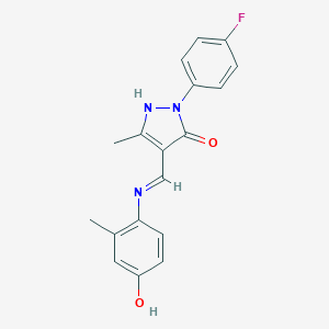 molecular formula C18H16FN3O2 B441128 2-(4-fluorophenyl)-4-[(4-hydroxy-2-methylanilino)methylene]-5-methyl-2,4-dihydro-3H-pyrazol-3-one 