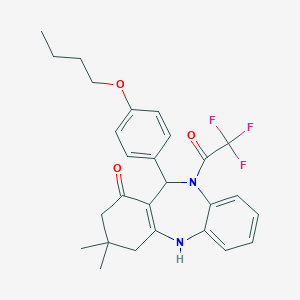 molecular formula C27H29F3N2O3 B441131 6-(4-Butoxyphenyl)-9,9-dimethyl-5-(2,2,2-trifluoroacetyl)-6,8,10,11-tetrahydrobenzo[b][1,4]benzodiazepin-7-one CAS No. 352703-60-7
