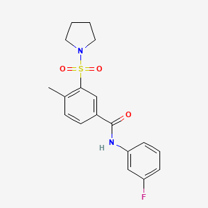 molecular formula C18H19FN2O3S B4411635 N-(3-fluorophenyl)-4-methyl-3-(1-pyrrolidinylsulfonyl)benzamide 