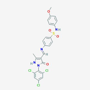 molecular formula C24H19Cl3N4O4S B441211 N-(4-methoxyphenyl)-4-({[3-methyl-5-oxo-1-(2,4,6-trichlorophenyl)-1,5-dihydro-4H-pyrazol-4-ylidene]methyl}amino)benzenesulfonamide 