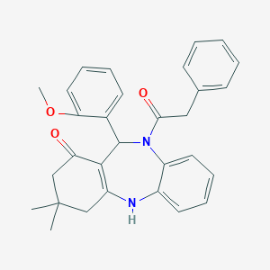 molecular formula C30H30N2O3 B441220 6-(2-Methoxyphenyl)-9,9-dimethyl-5-(2-phenylacetyl)-6,8,10,11-tetrahydrobenzo[b][1,4]benzodiazepin-7-one CAS No. 312621-83-3