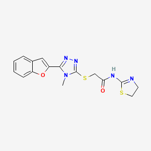 molecular formula C16H15N5O2S2 B4412424 2-{[5-(1-benzofuran-2-yl)-4-methyl-4H-1,2,4-triazol-3-yl]thio}-N-(4,5-dihydro-1,3-thiazol-2-yl)acetamide 