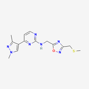 4-(1,3-dimethyl-1H-pyrazol-4-yl)-N-({3-[(methylthio)methyl]-1,2,4-oxadiazol-5-yl}methyl)pyrimidin-2-amine