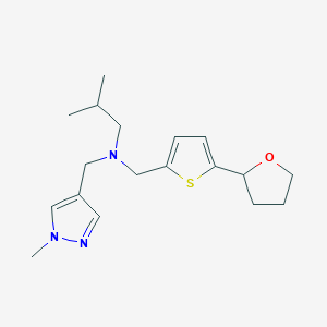 molecular formula C18H27N3OS B4412607 2-methyl-N-[(1-methyl-1H-pyrazol-4-yl)methyl]-N-{[5-(tetrahydrofuran-2-yl)-2-thienyl]methyl}propan-1-amine 