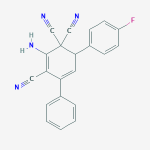 molecular formula C21H13FN4 B441310 2-Amino-6-(4-fluorophenyl)-4-phenyl-2,4-cyclohexadiene-1,1,3-tricarbonitrile CAS No. 71945-85-2