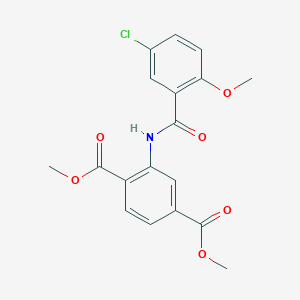 molecular formula C18H16ClNO6 B441323 Dimethyl 2-[(5-chloro-2-methoxybenzoyl)amino]terephthalate CAS No. 346726-61-2