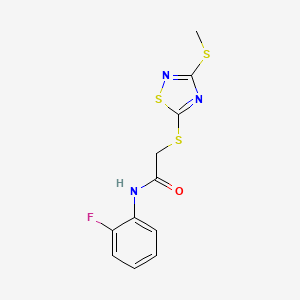 molecular formula C11H10FN3OS3 B4413330 N-(2-fluorophenyl)-2-{[3-(methylthio)-1,2,4-thiadiazol-5-yl]thio}acetamide 