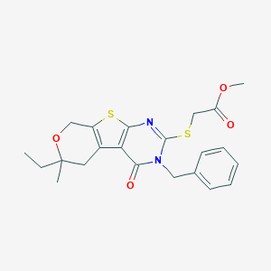 molecular formula C22H24N2O4S2 B441390 methyl [(3-benzyl-6-ethyl-6-methyl-4-oxo-3,5,6,8-tetrahydro-4H-pyrano[4',3':4,5]thieno[2,3-d]pyrimidin-2-yl)sulfanyl]acetate CAS No. 353767-51-8