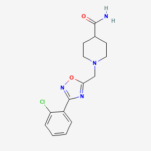 molecular formula C15H17ClN4O2 B4413966 1-{[3-(2-chlorophenyl)-1,2,4-oxadiazol-5-yl]methyl}-4-piperidinecarboxamide 