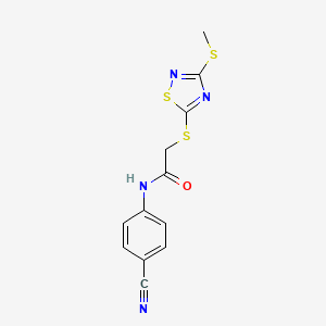 molecular formula C12H10N4OS3 B4413997 N-(4-cyanophenyl)-2-{[3-(methylthio)-1,2,4-thiadiazol-5-yl]thio}acetamide 