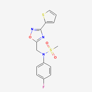 molecular formula C14H12FN3O3S2 B4414168 N-(4-fluorophenyl)-N-{[3-(2-thienyl)-1,2,4-oxadiazol-5-yl]methyl}methanesulfonamide 