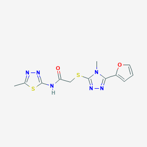 molecular formula C12H12N6O2S2 B4414402 2-{[5-(2-furyl)-4-methyl-4H-1,2,4-triazol-3-yl]thio}-N-(5-methyl-1,3,4-thiadiazol-2-yl)acetamide 