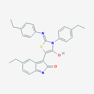 molecular formula C29H27N3O2S B441456 5-ethyl-3-{3-(4-ethylphenyl)-2-[(4-ethylphenyl)imino]-4-oxo-1,3-thiazolidin-5-ylidene}-1,3-dihydro-2H-indol-2-one 