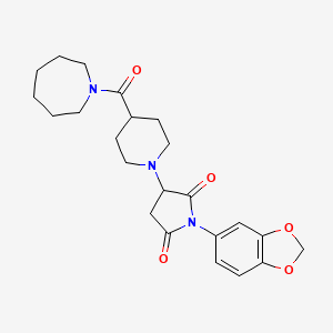 molecular formula C23H29N3O5 B4414573 3-[4-(1-azepanylcarbonyl)-1-piperidinyl]-1-(1,3-benzodioxol-5-yl)-2,5-pyrrolidinedione 