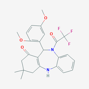 molecular formula C25H25F3N2O4 B441490 6-(2,5-Dimethoxyphenyl)-9,9-dimethyl-5-(2,2,2-trifluoroacetyl)-6,8,10,11-tetrahydrobenzo[b][1,4]benzodiazepin-7-one CAS No. 353784-66-4