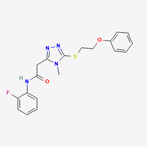 molecular formula C19H19FN4O2S B4415009 N-(2-fluorophenyl)-2-{4-methyl-5-[(2-phenoxyethyl)thio]-4H-1,2,4-triazol-3-yl}acetamide 