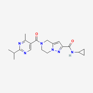 molecular formula C19H24N6O2 B4415215 N-cyclopropyl-5-[(2-isopropyl-4-methylpyrimidin-5-yl)carbonyl]-4,5,6,7-tetrahydropyrazolo[1,5-a]pyrazine-2-carboxamide 