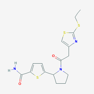 molecular formula C16H19N3O2S3 B4415276 5-(1-{[2-(ethylthio)-1,3-thiazol-4-yl]acetyl}-2-pyrrolidinyl)-2-thiophenecarboxamide 