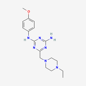 molecular formula C17H25N7O B4415328 6-[(4-ethyl-1-piperazinyl)methyl]-N-(4-methoxyphenyl)-1,3,5-triazine-2,4-diamine 