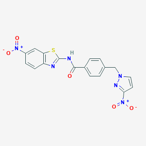molecular formula C18H12N6O5S B441544 N-(6-nitro-1,3-benzothiazol-2-yl)-4-[(3-nitropyrazol-1-yl)methyl]benzamide CAS No. 489409-00-9