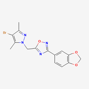 molecular formula C15H13BrN4O3 B4415903 3-(1,3-benzodioxol-5-yl)-5-[(4-bromo-3,5-dimethyl-1H-pyrazol-1-yl)methyl]-1,2,4-oxadiazole 